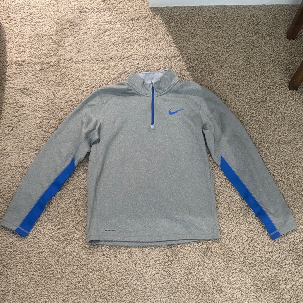 Men’s Nike Therma-Fit Gray Pullover with Blue Accents